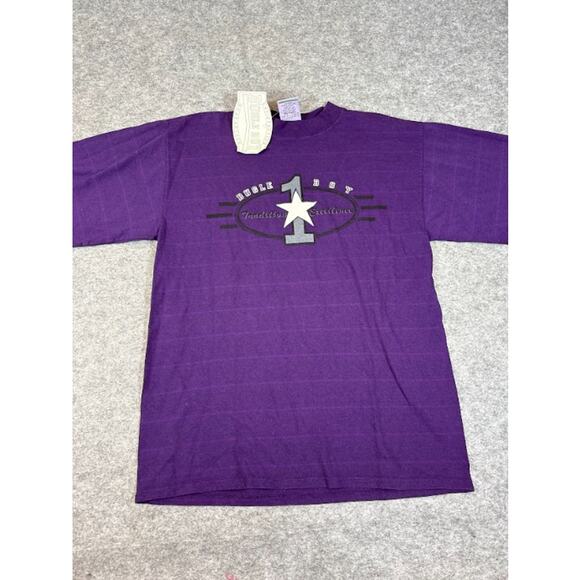 Vintage Bugle Boy Graphic Tee Mens XL Purple Striped Streetwear Deastock NWT - Picture 1 of 6